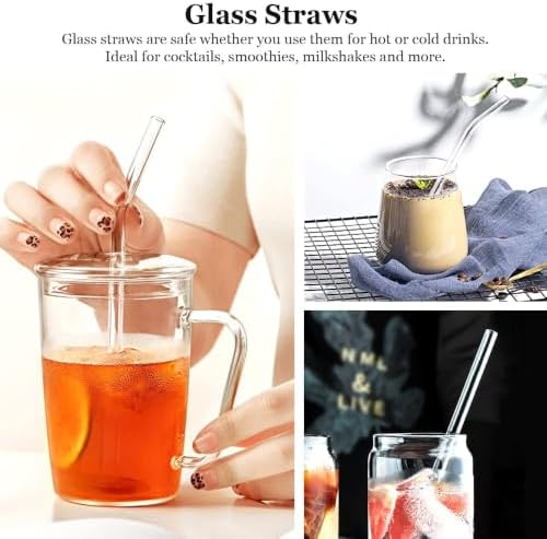 16 Pack Reusable Glass Straws, 6 Straight and 6 Bent with 4 Cleaning Brush