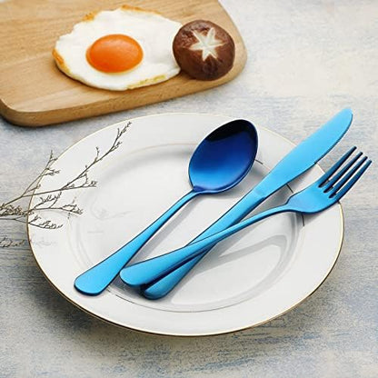 VANDBAO Portable Travel Utensils, Reusable Silverware with Case for Fixing Tableware, 9 Pieces Stainless Steel Stable Flatware Set, Camping Picnic Cutlery Set (Blue Set)