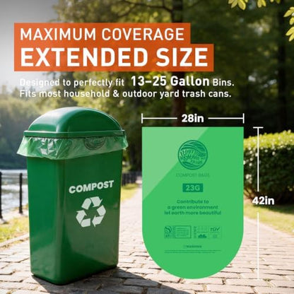 Compostable Trash Bags 23 gallon Large Garbage Bags,20 Count, Fits13-25 gallon trash can, Extra Strong and Durable,Compostable Lawn & Leaf Yard Waste bags,ASTM D6400,Bpi &OK compost HOME certified