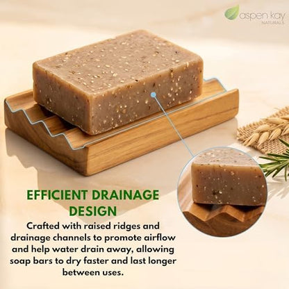 Wooden Soap Dish, Natural Soap Saver Tray with Drainage. 2 Pack - USA Made