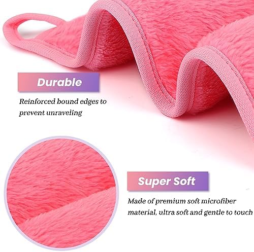 Reusable Makeup Remover Cloths 8 Pack, Ultra Soft Microfiber Facial Cleansing Cloths, Washable Makeup Remover Towels for All Skin Types,13x7 inch,Pink
