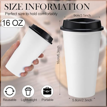 Honeydak 45 Pack 16 oz Reusable Coffee Cups with Lids Water Bottle Iced Coffee Travel Mug Reusable Portable Plastic Tea Tumblers Bulk for Hot and Cold Drinks Birthdays Party(Classic,White with Black)