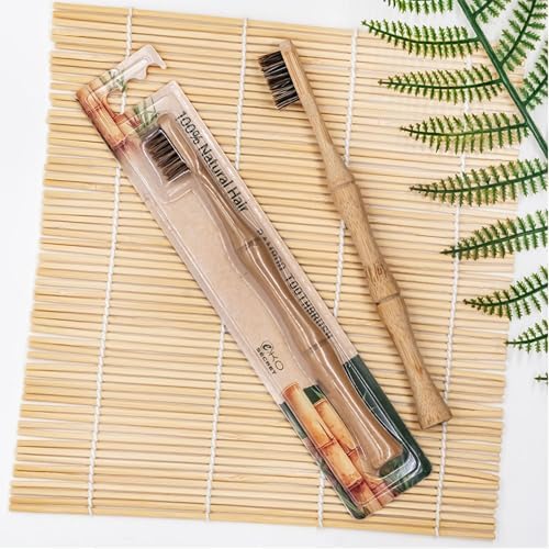 Natural Horsehair Bamboo Handle Toothbrushes, No Nylon Totally Biodegradable Horse Hair and Bamboo Toothbrushes (Pack of 2)