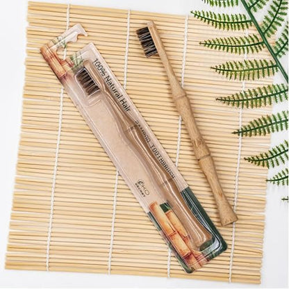 Natural Horsehair Bamboo Handle Toothbrushes, No Nylon Totally Biodegradable Horse Hair and Bamboo Toothbrushes (Pack of 2)
