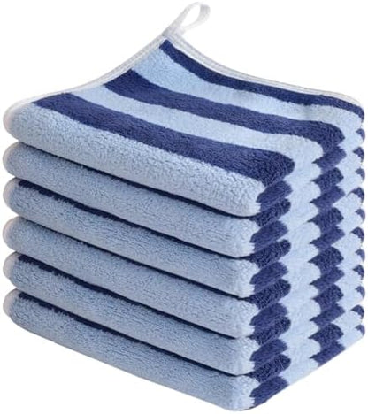 Microfiber Facial Cloths Fast Drying Washcloth 12x12inch Stripes 6 pack