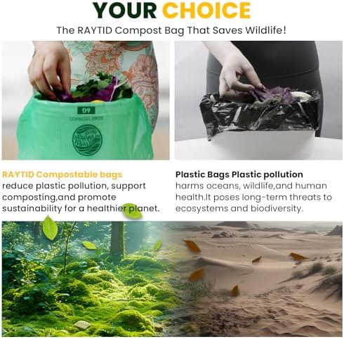 Compostable Bags, 6 Gallon Food Scraps Yard Waste Bags,Fits 5-6-8 Gallon trash can, 30 Liter, 70Count, Heavy Duty 0.85 Mils, ASTMD 6400 Kitchen Trash Bags, BPI&OK compost HOME certified