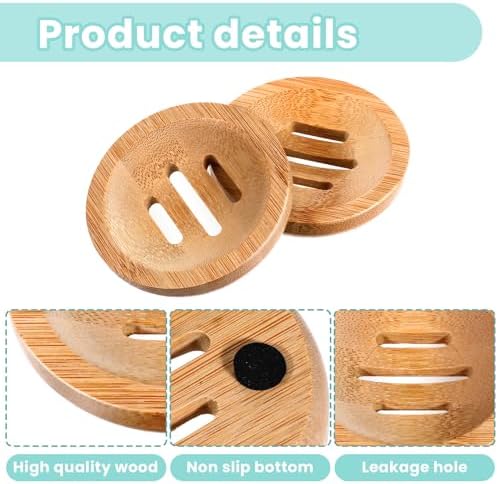 12 Pcs Bamboo Soap Dishes Wooden Soap Tray Soap Holder, Round Soap Dish for Bathroom, Shampoo Bar Holder for Shower Wood Soap Tray for Home Bathroom