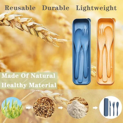 Reusable Travel Utensils Set with Case Wheat Straw Fork Spoon Knife Cutlery