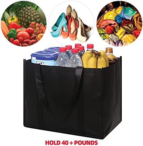DIOMMELL Set of 16 Reusable Grocery Bags Extra Large Super Strong Heavy Duty Shopping Tote Bags with Reinforced Handles Black