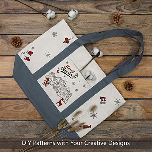 TOPDesign 1-Pack Canvas Tote Bag with an External Pocket, Reusable Grocery Shopping Bag, Top Zipper Closure, Daily Essentials (Grey/Natural)