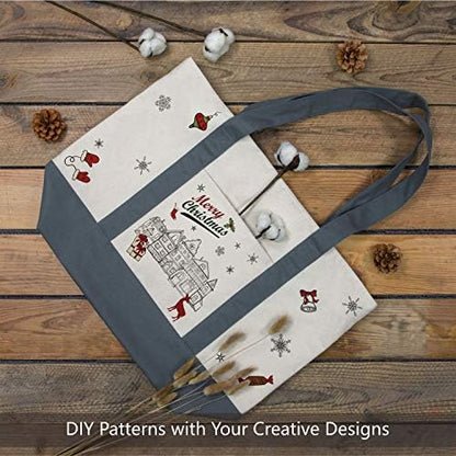 TOPDesign 1-Pack Canvas Tote Bag with an External Pocket, Reusable Grocery Shopping Bag, Top Zipper Closure, Daily Essentials (Grey/Natural)