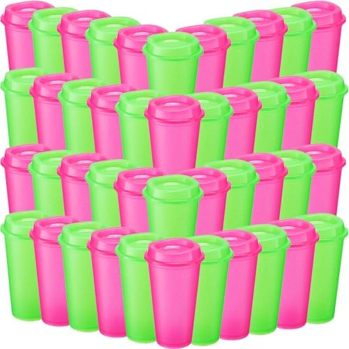 Honeydak 45 Pack 16 oz Reusable Coffee Cups with Lids Water Bottle Iced Coffee Travel Mug Reusable Portable Plastic Tea Tumblers Bulk for Hot and Cold Drinks Birthdays Party(Stylish,Glitter)