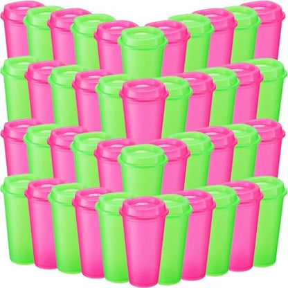 Honeydak 45 Pack 16 oz Reusable Coffee Cups with Lids Water Bottle Iced Coffee Travel Mug Reusable Portable Plastic Tea Tumblers Bulk for Hot and Cold Drinks Birthdays Party(Stylish,Glitter)