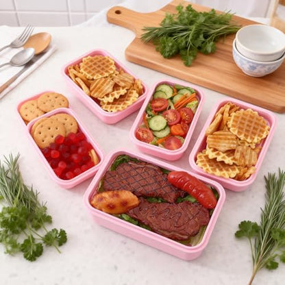4 Pack Collapsible Silicone Food Storage Containers with Lids, Pink