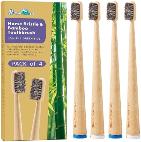Horse Hair Toothbrush, All Natural Bamboo Toothbrush 4 Pack