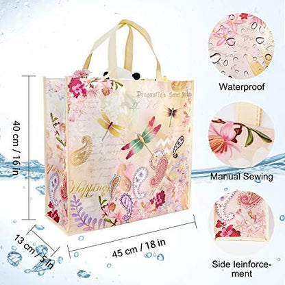 NymphFable Dragonfly Shopping Bags, 6 Pack Reusable Grocery Tote Bag 50LBS