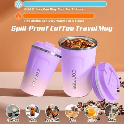 SPLMIFA Travel coffee mugs leak-proof,coffee cups with lids, stainless steel vacuum insulated coffee tumblers, thermal insulation cups for men & women keep drinks hot & cold(2nd-Purple Pink, 17OZ)