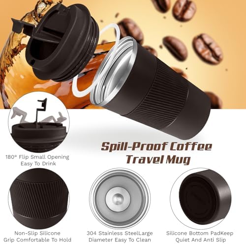 Vacuum Insulated Stainless Steel Travel Coffee Mug,Leak Proof Cup with Lid