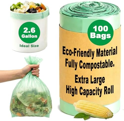 Compost Bags, Compostable Small Trash Bags for Kitchen Compostable Food Scrap Bags For Counter Top Compost Bin Small Kitchen Food Scrap Waste Bags for Compost (2.6G-100count)