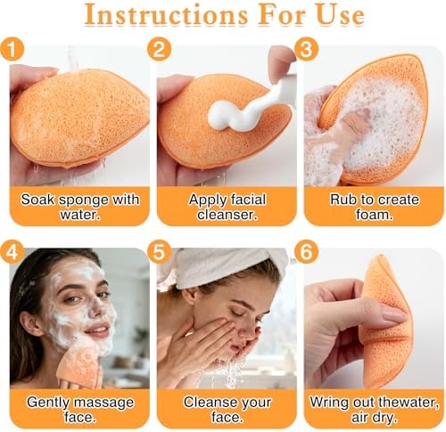 Reusable Face Scrubber Sponges – 3-Pack Gentle Exfoliating Makeup Remover Pads for Face Wash & Daily Skincare (Orange, Yellow, Gray)