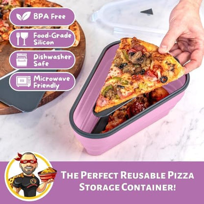 PIZZA PACK The Perfect Reusable Pizza Storage Container with 5 Microwavable Serving Trays - BPA-Free Adjustable Pizza Slice Container to Organize & Save Space, 2 Pack, Pink