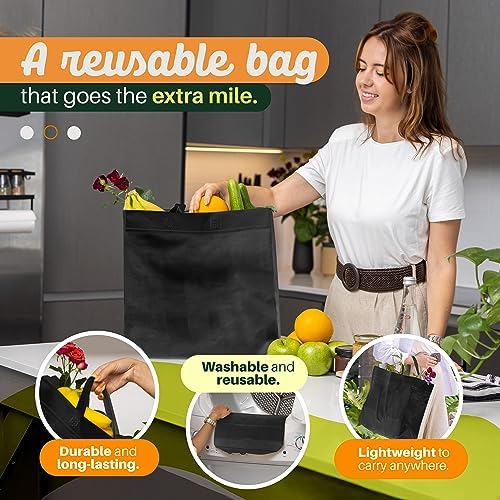 Simply Cool 50 Pack Reusable Grocery Bags, Large Tote Bags Bulk, Black