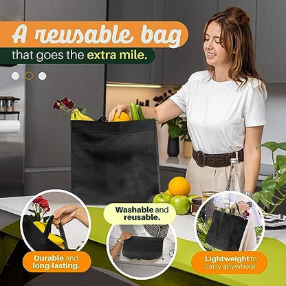 Simply Cool 50 Pack Reusable Grocery Bags, Large Tote Bags Bulk, Black