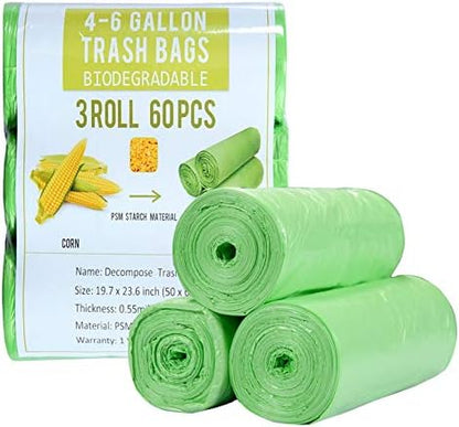Jaoul Trash Bags 4 Gallon, Small Garbage Bags Strong Tear & Leak Resistant, Unscented Trash Bags for Kitchen, Bathroom, Office, Restroom, Car, Green, 60 Counts