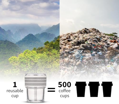 BLUEPOLAR 13oz/400ml Glass Water Tumbler with Straw and Lid Sealed Carry on Thick Wall Iced Coffee Cup for Water, Iced Tea, Fruit Juice