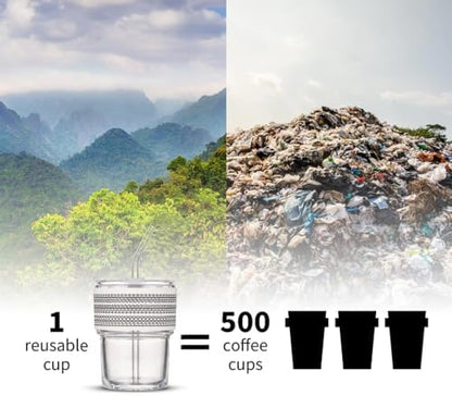 BLUEPOLAR 13oz/400ml Glass Water Tumbler with Straw and Lid Sealed Carry on Thick Wall Iced Coffee Cup for Water, Iced Tea, Fruit Juice