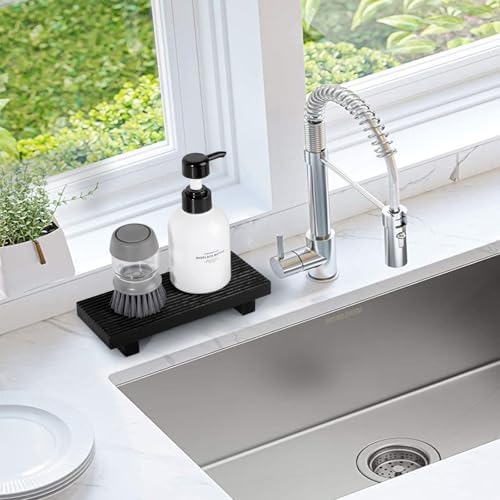 Bathroom Tray Farmhouse Decor Kitchen Soap Holder, 8.7" * 3.6" Black