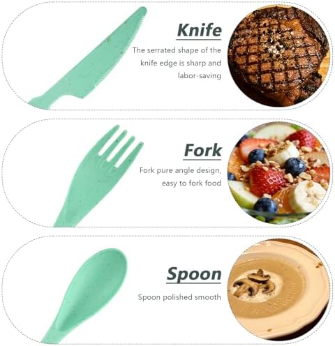 24 Sets Reusable Travel Utensils Set with Case, Wheat Straw Portable Knife Fork Spoons Cutlery, Eco-Friendly BPA Free Plastic Tableware for Kids Adults Travel Picnic Camping Utensils (8 Colors)