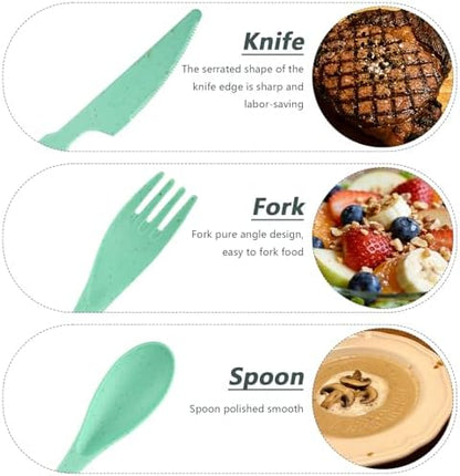 24 Sets Reusable Travel Utensils Set with Case, Wheat Straw Portable Knife Fork Spoons Cutlery, Eco-Friendly BPA Free Plastic Tableware for Kids Adults Travel Picnic Camping Utensils (8 Colors)