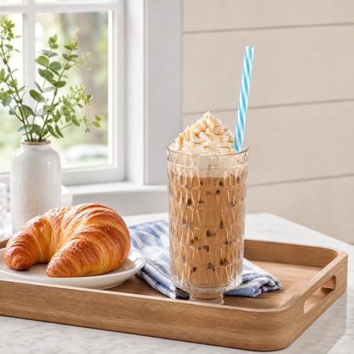 JANYUN 30 Pcs Reusable Blue and White Straws with Cleaning Brush