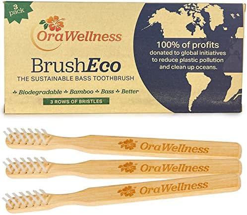 OraWellness BrushEco Bamboo Toothbrush, 3 Rows, Wooden Toothbrush