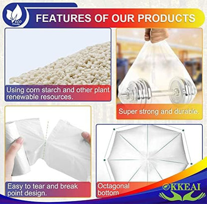 OKKEAI 8 Gallon Garbage Bags, White Trash Bags for Kitchen Waste, 60 Count
