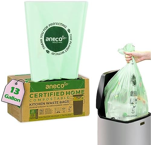 ANECO 100% Compostable Trash Bags 13 Gallon, 35 Count