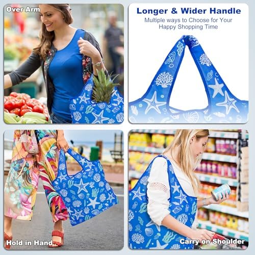 HOLYLUCK Reusable Grocery Bags,Heavy Duty Foldable Shopping Tote Bag (Standard, 3 Starfish)