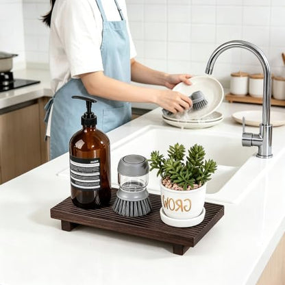 Bathroom Tray Farmhouse Decor Kitchen Soap Holder, 11" * 5.5" Dark Brown