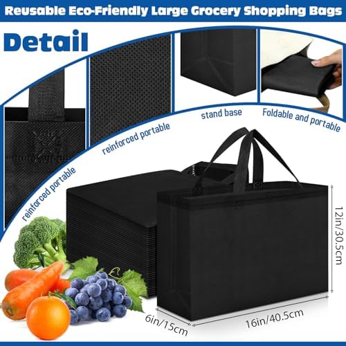 Windyun Reusable Grocery Bags Large Non Woven Shopping Bags with Handles Foldable Portable Tote, 16x6x12 Inch