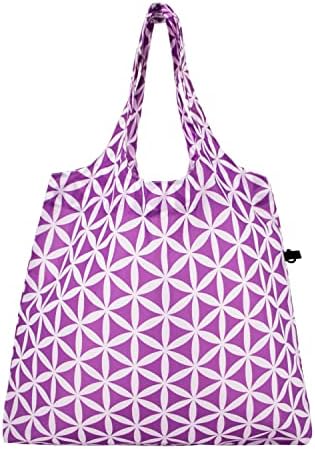 HOLYLUCK Reusable Grocery Bags,Heavy Duty Foldable Shopping Tote Bag (Standard, 3 Purple Geometric Flowers)