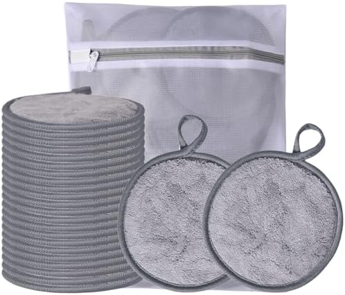 Large Reusable Makeup Remover Pads Face Cleaning Pad 5"x 5" Grey 24 Pack