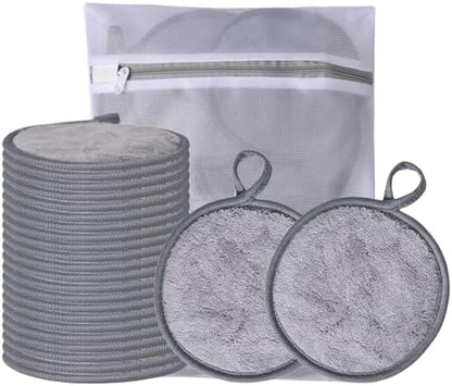 Large Reusable Makeup Remover Pads Face Cleaning Pad 5"x 5" Grey 24 Pack