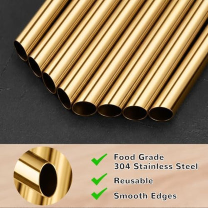 NiHome 4-Pack Stainless Steel Straws for Boba, Smoothie, 10.4” Metal Straws