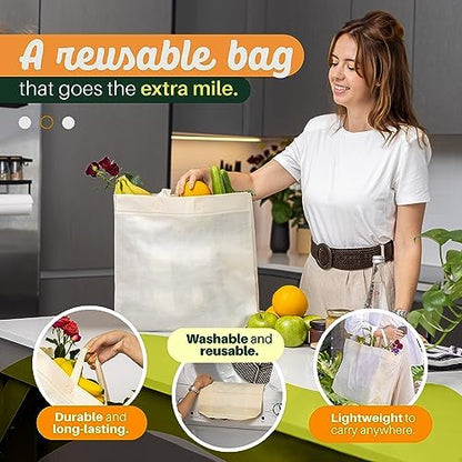 Simply Cool 50 Pack Reusable Grocery Bags, Large Tote Bags Bulk, Cream
