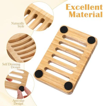 2 Pack Wood Soap Dish for Shower, Natural Wooden Bar Soap Holder
