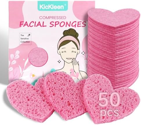 50-Count Compressed Cellulose Heart Shape Facial Sponges,Pink