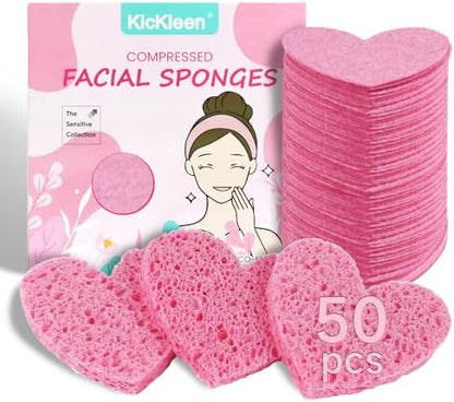 50-Count Compressed Cellulose Heart Shape Facial Sponges,Pink