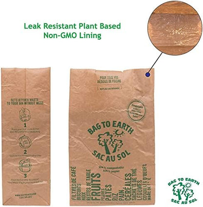 Bag to Earth - Kitchen Food Waste Bag - Compostable Bag - Leak Resistant -%100 Paper Cellulose Liner - Small - 30 Bags