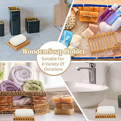 Suclain 3 Pcs Bamboo Soap Dish for Shower Self Draining Slotted Bar Soap Holder Wooden Tray for Shower, Sink, Bathroom, Bath Tub, Restaurant Counter, Kitchen Sponges, Easy Dry